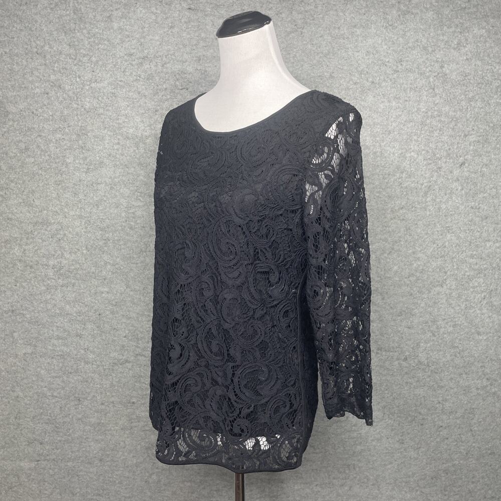 Adrianna Papell Womens Large Black Crochet Top Long Sleeve Lined Zip Back Formal - Picture 6 of 11
